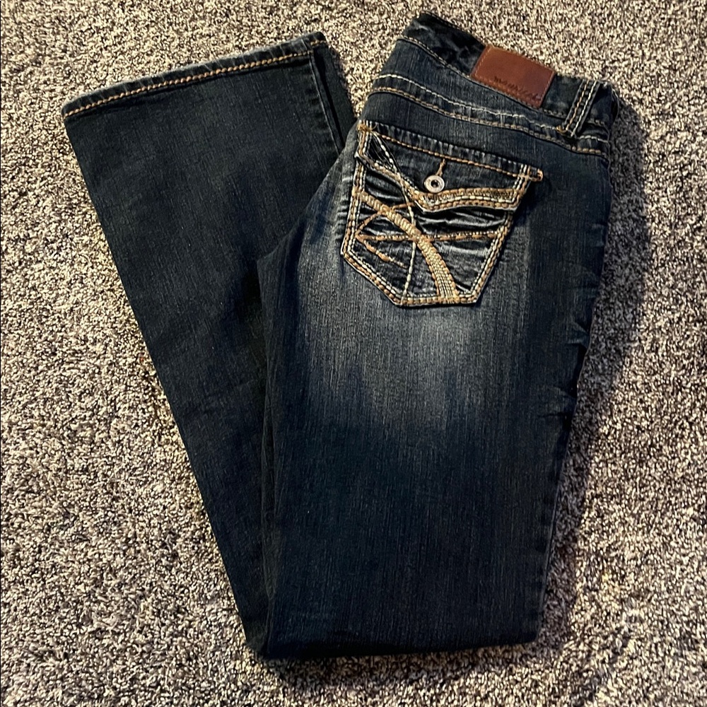 Maurices Boot Cut Low Rise Flap Pocket Jeans Y2K Contrast Stitching Size 7/8